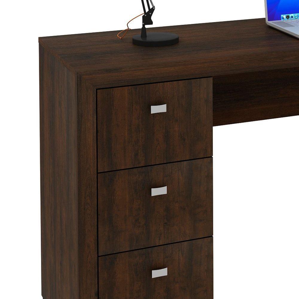 Mesa Para Escritório Reversível 136 Cm 3 Gavetas Rústico - 2
