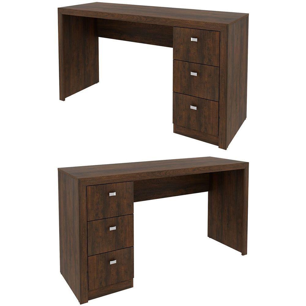 Mesa Para Escritório Reversível 136 Cm 3 Gavetas Rústico - 7