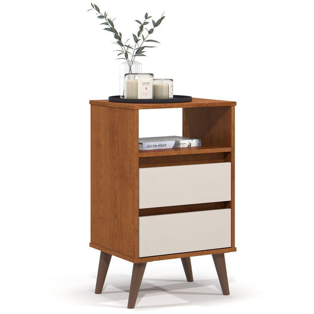 Mesa De Cabeceira 2 Gavetas Com Nicho Aroma Freijó/off White - 1