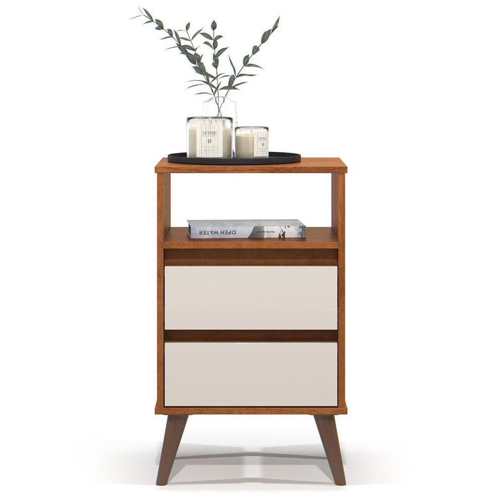 Mesa De Cabeceira 2 Gavetas Com Nicho Aroma Freijó/off White - 2