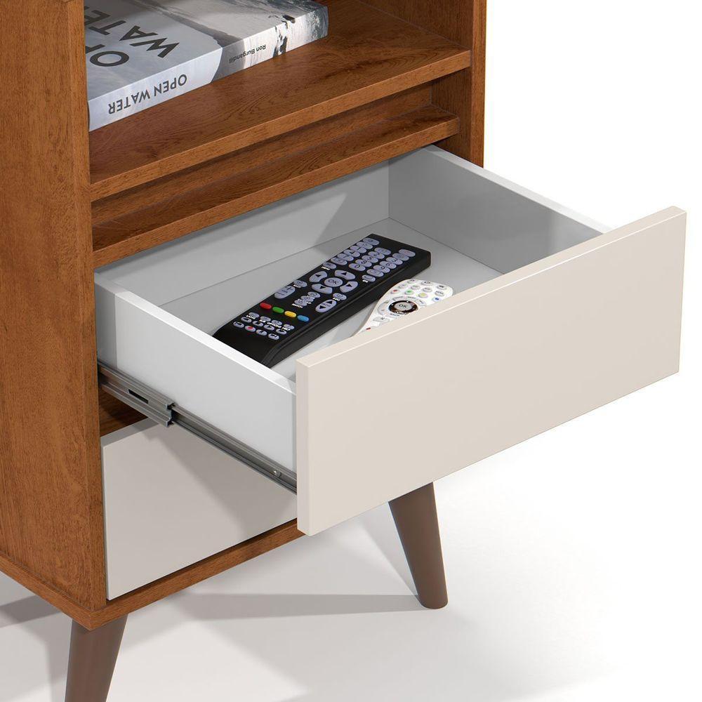 Mesa De Cabeceira 2 Gavetas Com Nicho Aroma Freijó/off White - 4