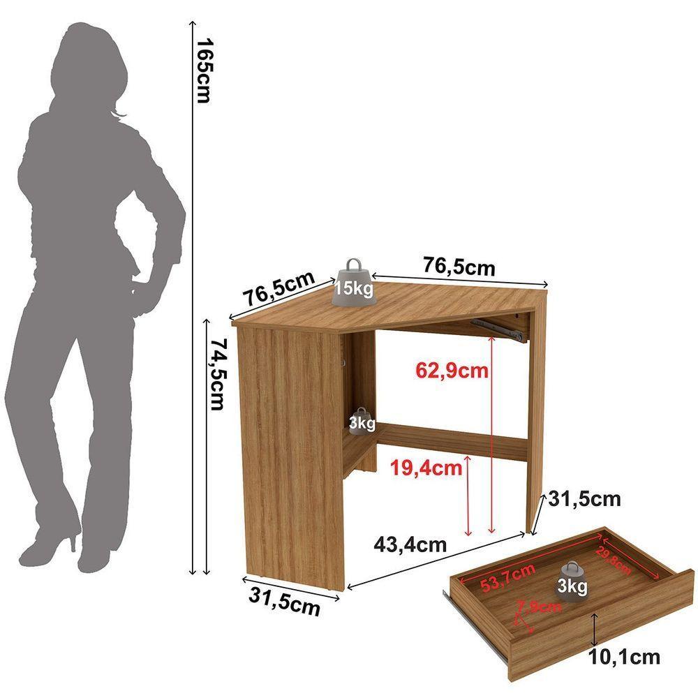 Mesa Escrivaninha De Canto Para Escritório 1 Gaveta Amêndoa - 5