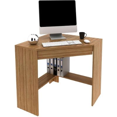 Mesa Escrivaninha de Canto em l para Escritório 1 Gaveta MDP 76.5cm Amêndoa