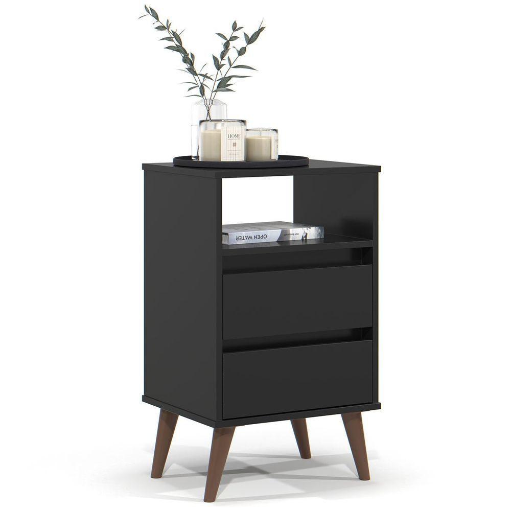 Mesa De Cabeceira 2 Gavetas Com Nicho Aroma Preto - 1