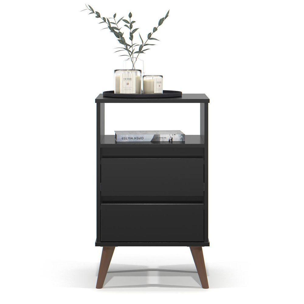 Mesa De Cabeceira 2 Gavetas Com Nicho Aroma Preto - 5
