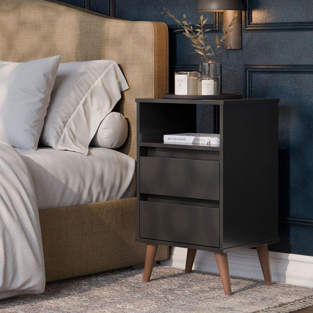 Mesa De Cabeceira 2 Gavetas Com Nicho Aroma Preto - 6