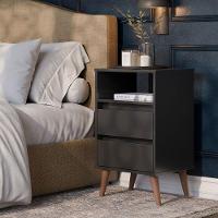 Mesa De Cabeceira 2 Gavetas Com Nicho Aroma Preto - 6