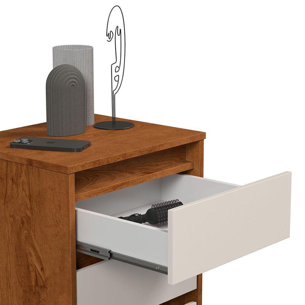 Mesa De Cabeceira 3 Gavetas Com Pés Palito Woon Freijó/off White - 7