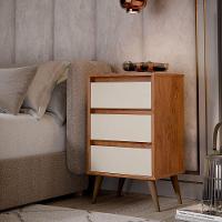 Mesa De Cabeceira 3 Gavetas Com Pés Palito Woon Freijó/off White - 2