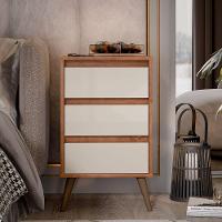 Mesa De Cabeceira 3 Gavetas Com Pés Palito Woon Freijó/off White - 3