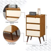 Mesa De Cabeceira 3 Gavetas Com Pés Palito Woon Freijó/off White