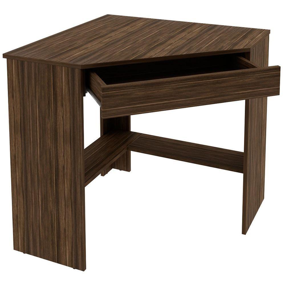 Mesa Escrivaninha De Canto Para Escritório 1 Gaveta Nogal - 2