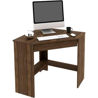 Mesa Escrivaninha de Canto em l para Escritório 1 Gaveta MDF 76.5cm Marrom