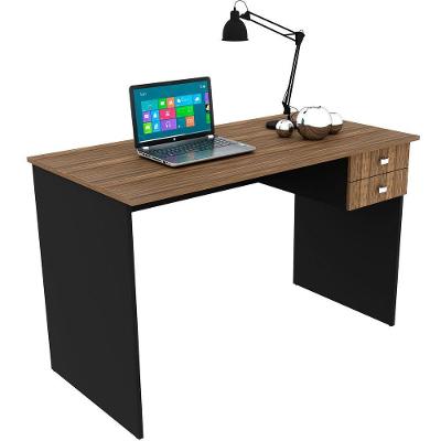 Mesa Retangular para Escritório Escrivaninha 2 Gavetas MDF 117 cm Nogal Preto