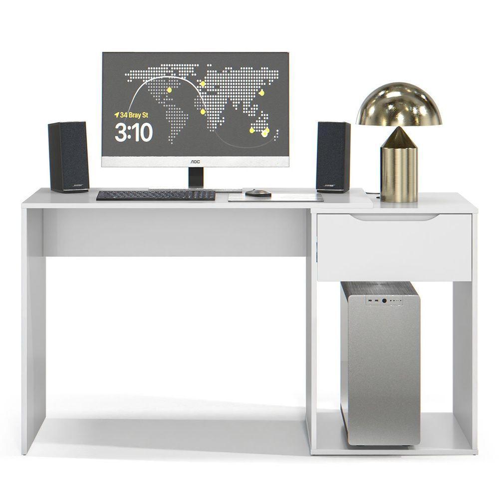 Mesa Escrivaninha 1 Gaveta Com Suporte Para Cpu Flop Branco - 9