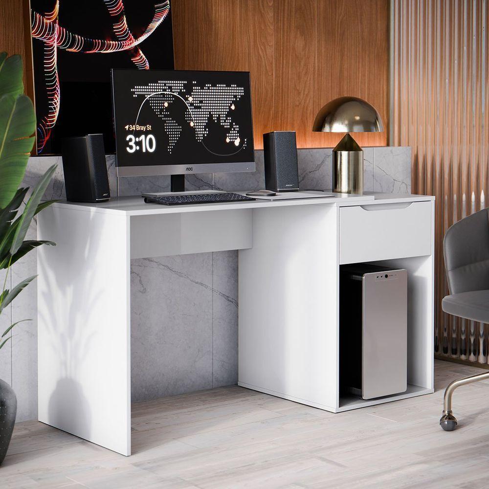 Mesa Escrivaninha 1 Gaveta Com Suporte Para Cpu Flop Branco - 10