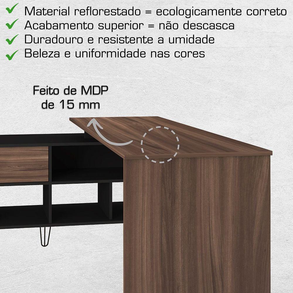 Mesa Escrivaninha Em L Com Porta E 6 Nichos Hawaii Ipê/preto - 3
