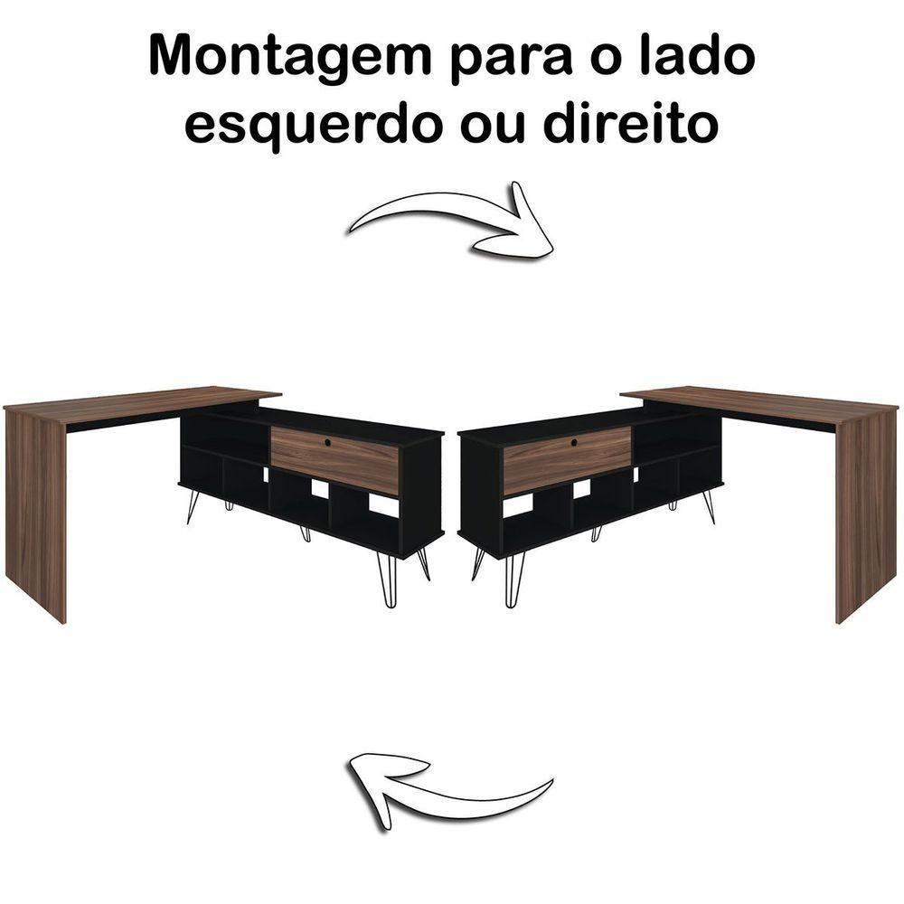 Mesa Escrivaninha Em L Com Porta E 6 Nichos Hawaii Ipê/preto - 5