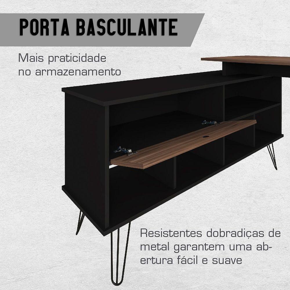 Mesa Escrivaninha Em L Com Porta E 6 Nichos Hawaii Ipê/preto - 10