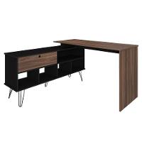 Mesa Escrivaninha Em L Com Porta E 6 Nichos Hawaii Ipê/preto - 1