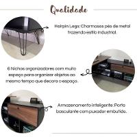 Mesa Escrivaninha Em L Com Porta E 6 Nichos Hawaii Ipê/preto - 6