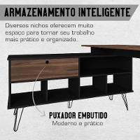 Mesa Escrivaninha Em L Com Porta E 6 Nichos Hawaii Ipê/preto - 8