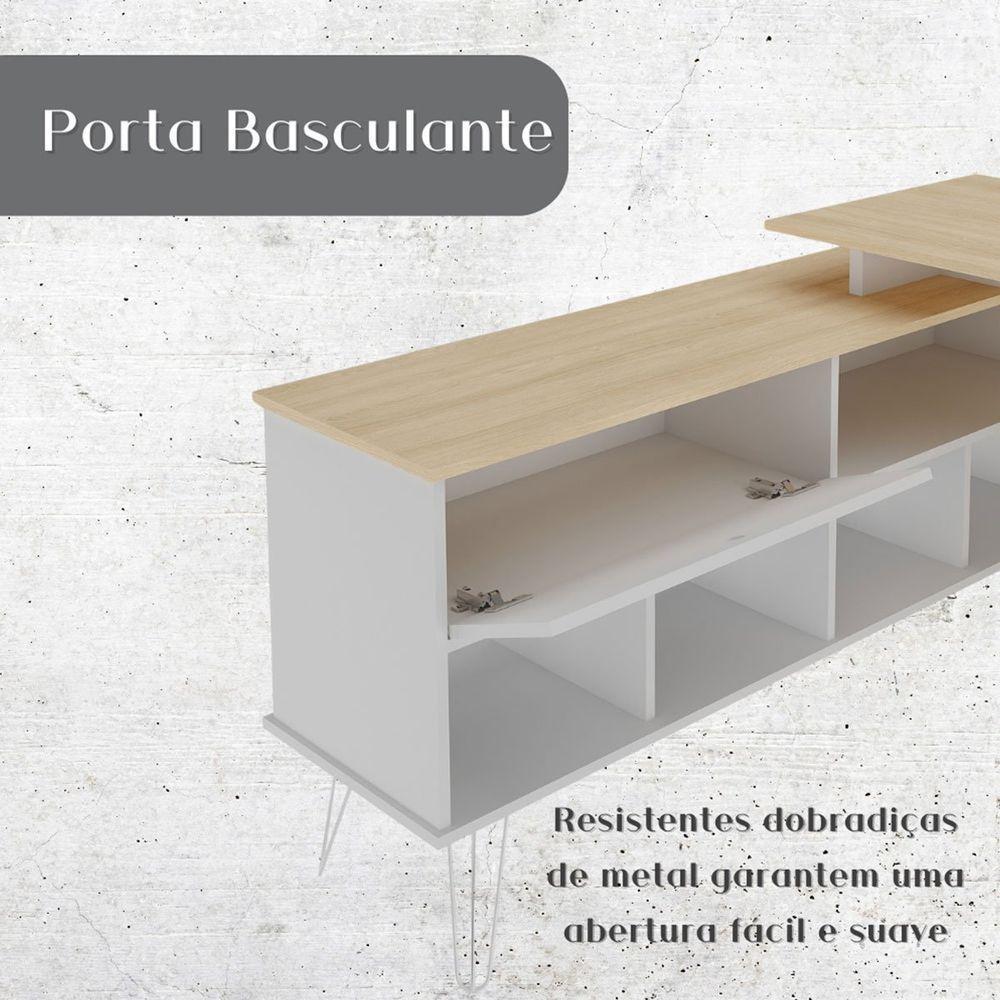 Mesa Escrivaninha Em L Com Porta E 6 Nichos Hawaii Carvalho/branco - 3