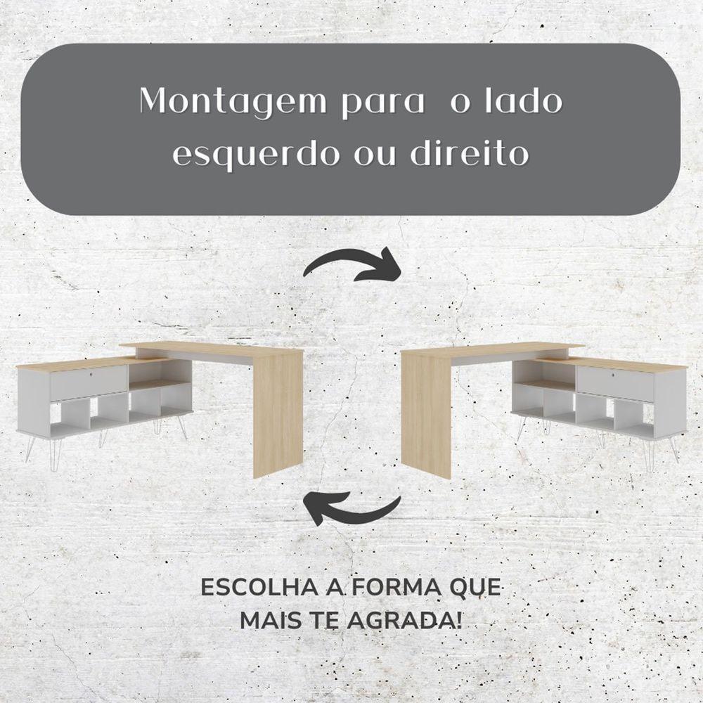 Mesa Escrivaninha Em L Com Porta E 6 Nichos Hawaii Carvalho/branco - 8