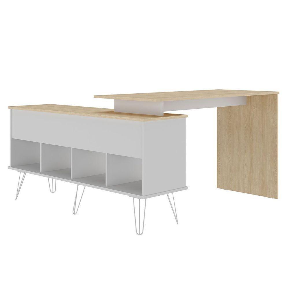 Mesa Escrivaninha Em L Com Porta E 6 Nichos Hawaii Carvalho/branco - 9
