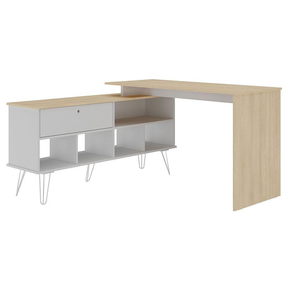 Mesa Escrivaninha Em L Com Porta E 6 Nichos Hawaii Carvalho/branco - 10