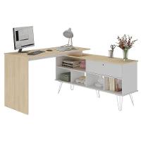 Mesa Escrivaninha Em L Com Porta E 6 Nichos Hawaii Carvalho/branco - 1