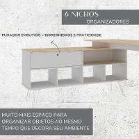 Mesa Escrivaninha Em L Com Porta E 6 Nichos Hawaii Carvalho/branco - 2