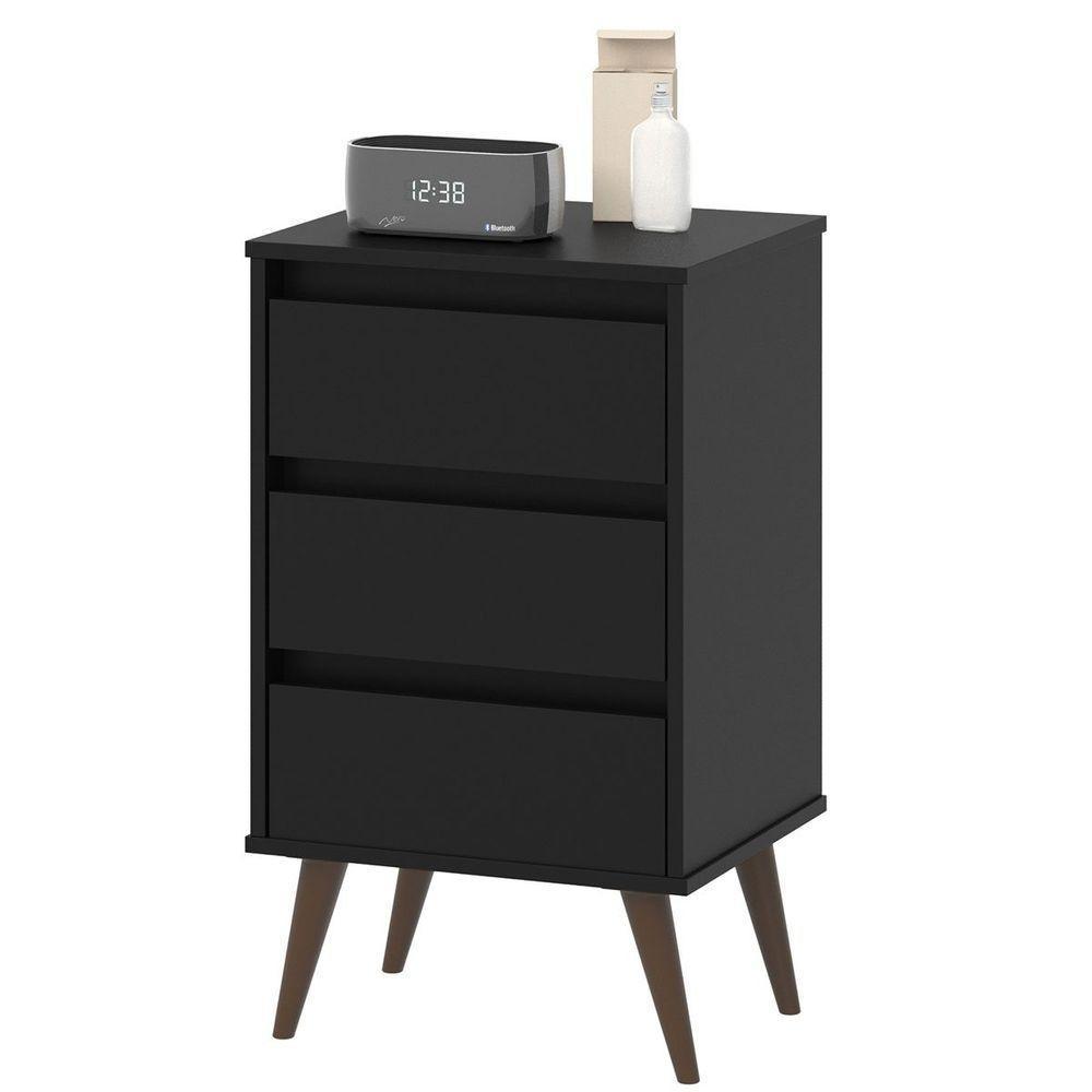 Mesa De Cabeceira 3 Gavetas Com Pés Palito Woon Preto - 1