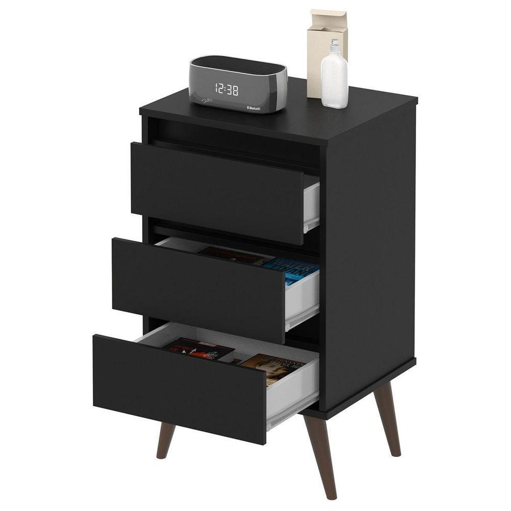 Mesa De Cabeceira 3 Gavetas Com Pés Palito Woon Preto - 2