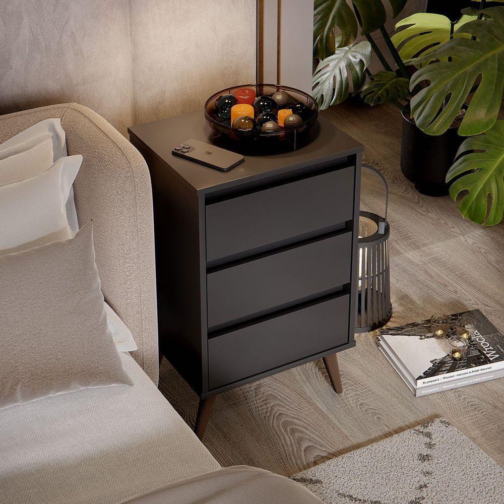 Mesa De Cabeceira 3 Gavetas Com Pés Palito Woon Preto - 5