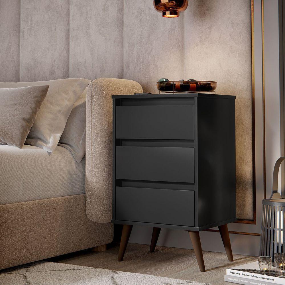 Mesa De Cabeceira 3 Gavetas Com Pés Palito Woon Preto - 7