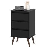 Mesa De Cabeceira 3 Gavetas Com Pés Palito Woon Preto - 1