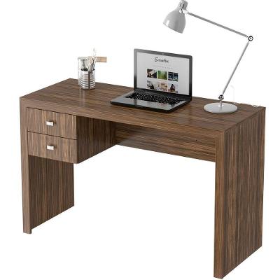 Mesa para Escritório Retangular Escrivaninha 2 Gavetas MDF 117 cm Marrom Nogal
