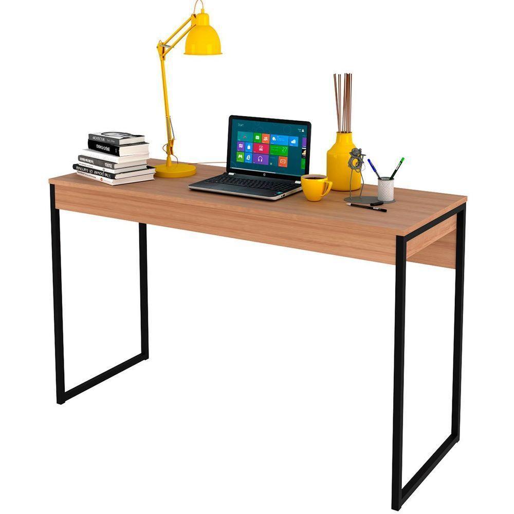 Mesa Para Escritório Escrivaninha Estilo Industrial Amêndoa/preto - 1