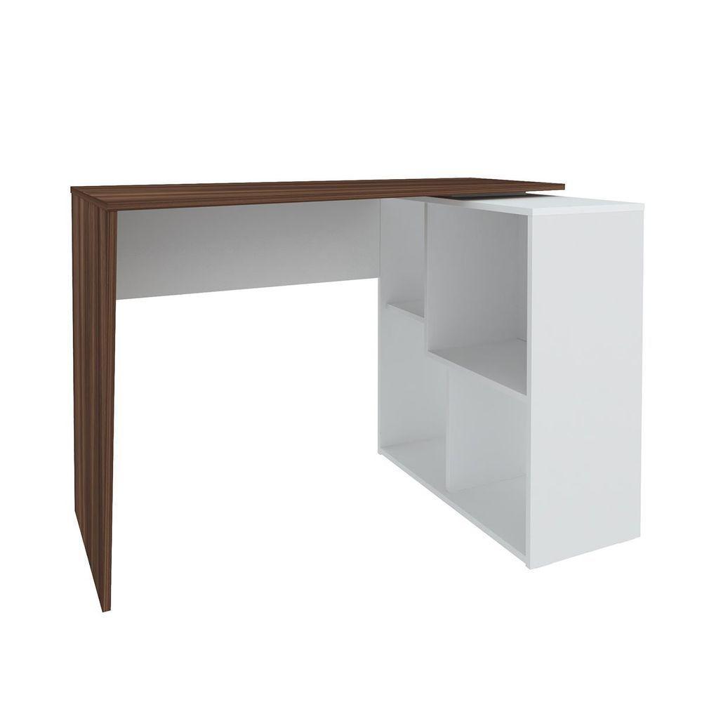 Mesa Escrivaninha Em L Com Nichos Duran Ipê/branco - 1