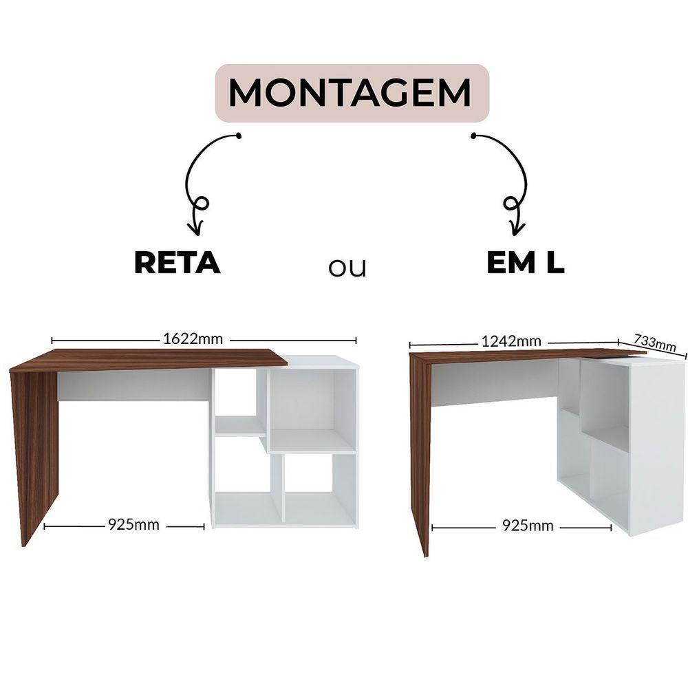 Mesa Escrivaninha Em L Com Nichos Duran Ipê/branco - 9