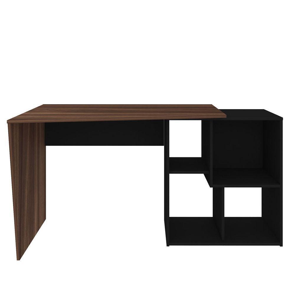 Mesa Escrivaninha Em L Com Nichos Duran Ipê/preto - 1