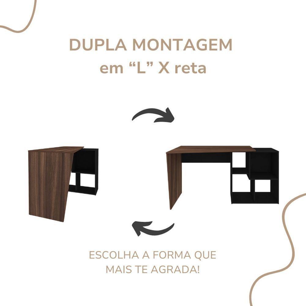 Mesa Escrivaninha Em L Com Nichos Duran Ipê/preto - 3