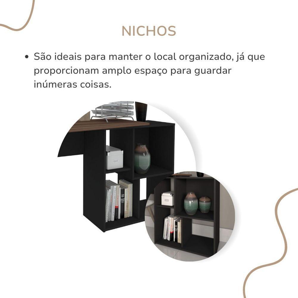 Mesa Escrivaninha Em L Com Nichos Duran Ipê/preto - 4