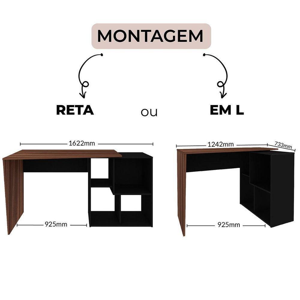 Mesa Escrivaninha Em L Com Nichos Duran Ipê/preto - 6