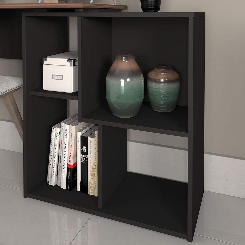 Mesa Escrivaninha Em L Com Nichos Duran Ipê/preto - 7