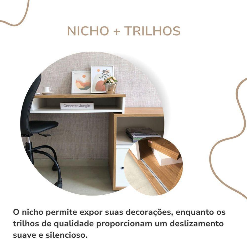 Mesa Escrivaninha 2 Portas De Correr Em L Alex Olmo/branco - 6