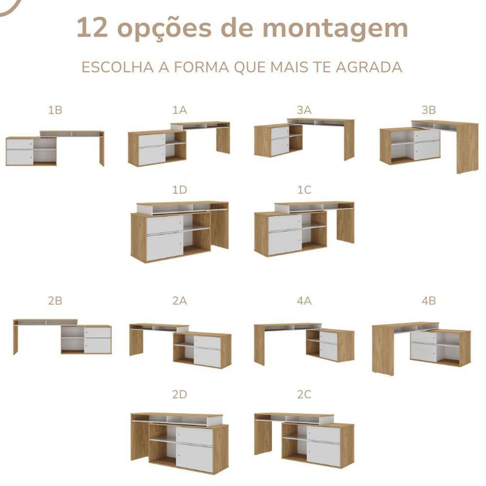 Mesa Escrivaninha 2 Portas De Correr Em L Alex Olmo/branco - 10