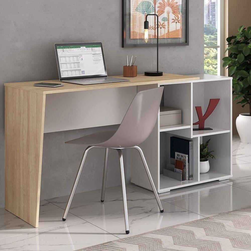 Mesa Escrivaninha Em L Com Nichos Duran Carvalho/branco - 10