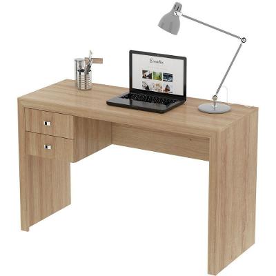 Mesa para Escritório Retangular Escrivaninha Moderno 2 Gavetas MDF 117 cm Amêndoa